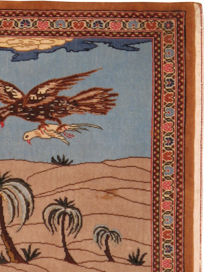 Vintage Persian Tabriz Pictorial Rug, No.13414 - Staging