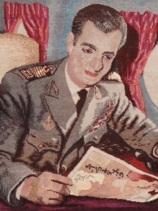 Vintage Persian Mashad Pictorial Rug, No.13425 - Staging