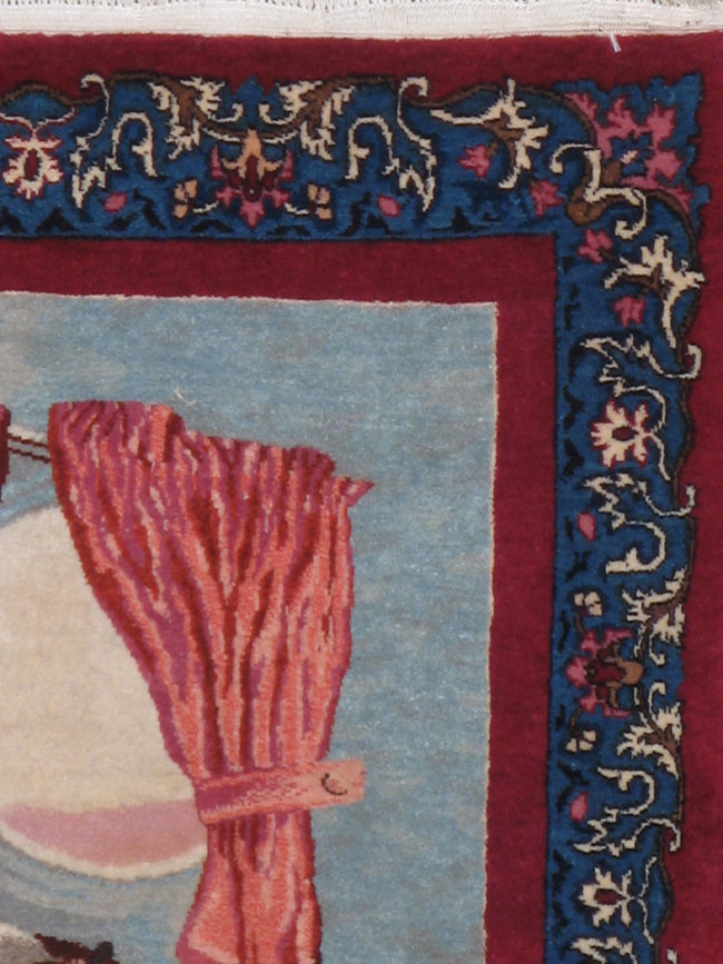 Vintage Persian Mashad Pictorial Rug, No.13425 - Staging