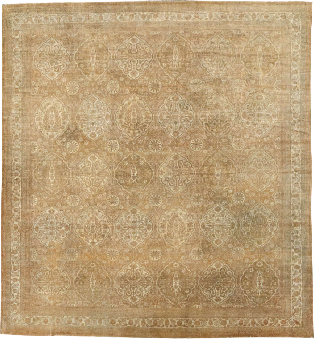Antique Indian Agra Square Room Size Carpet, No.13455 - Staging