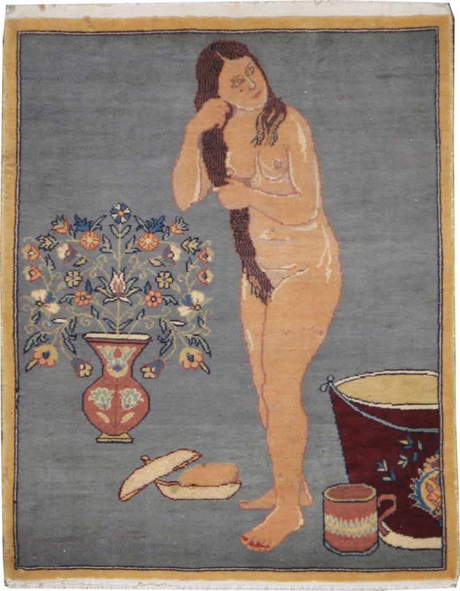 Vintage Persian Tabriz Pictorial Rug, No.13499 - Staging