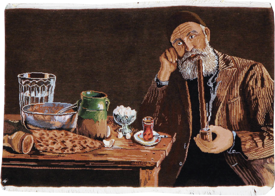 Vintage Persian Tabriz Pictorial Rug, No.13515 - Staging