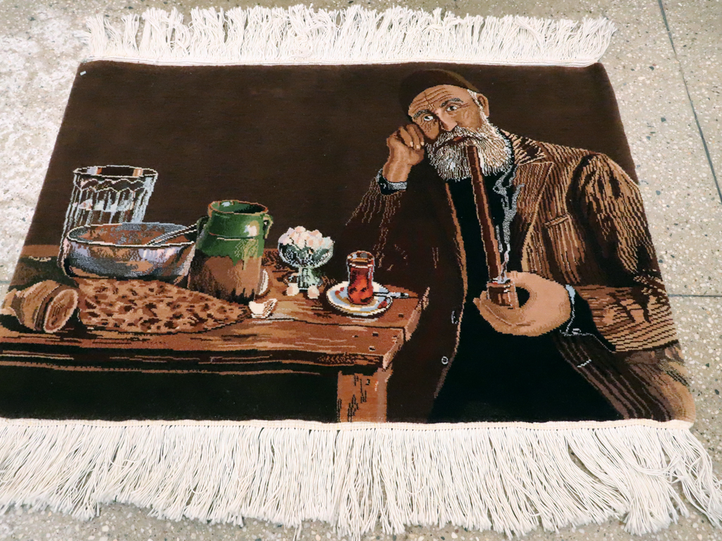 Vintage Persian Tabriz Pictorial Rug, No.13515 - Staging