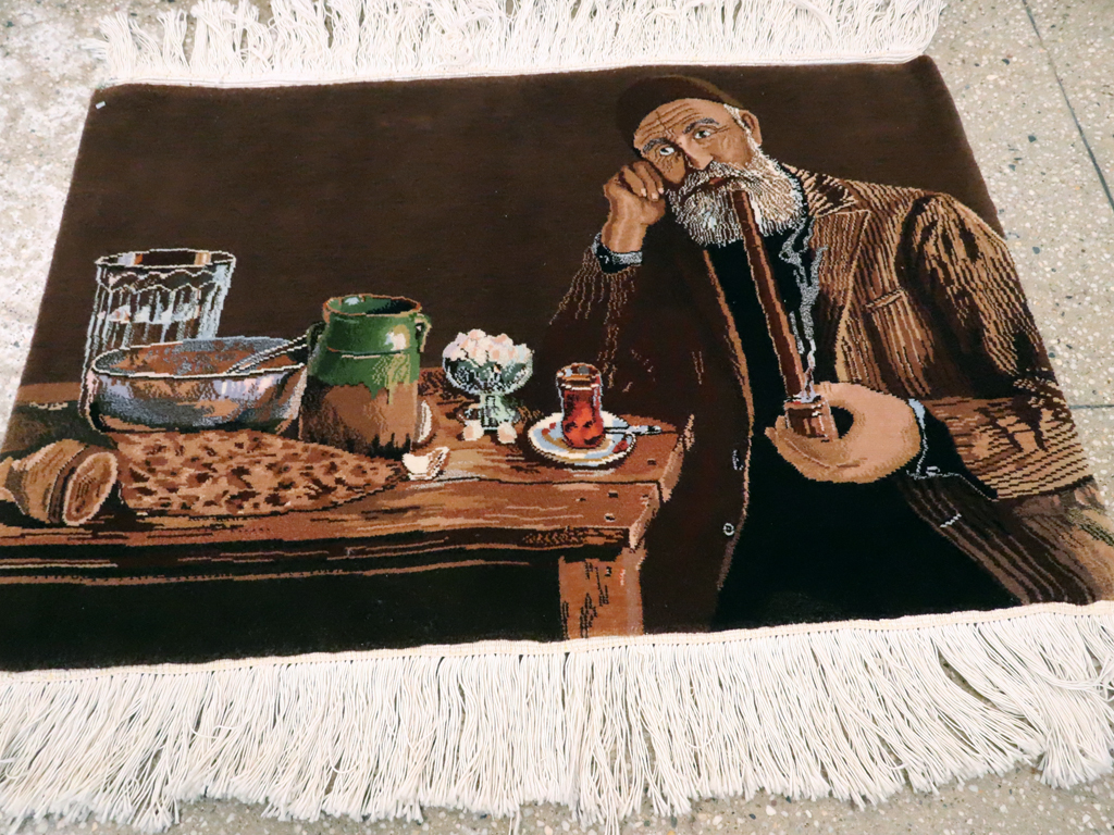 Vintage Persian Tabriz Pictorial Rug, No.13515 - Staging