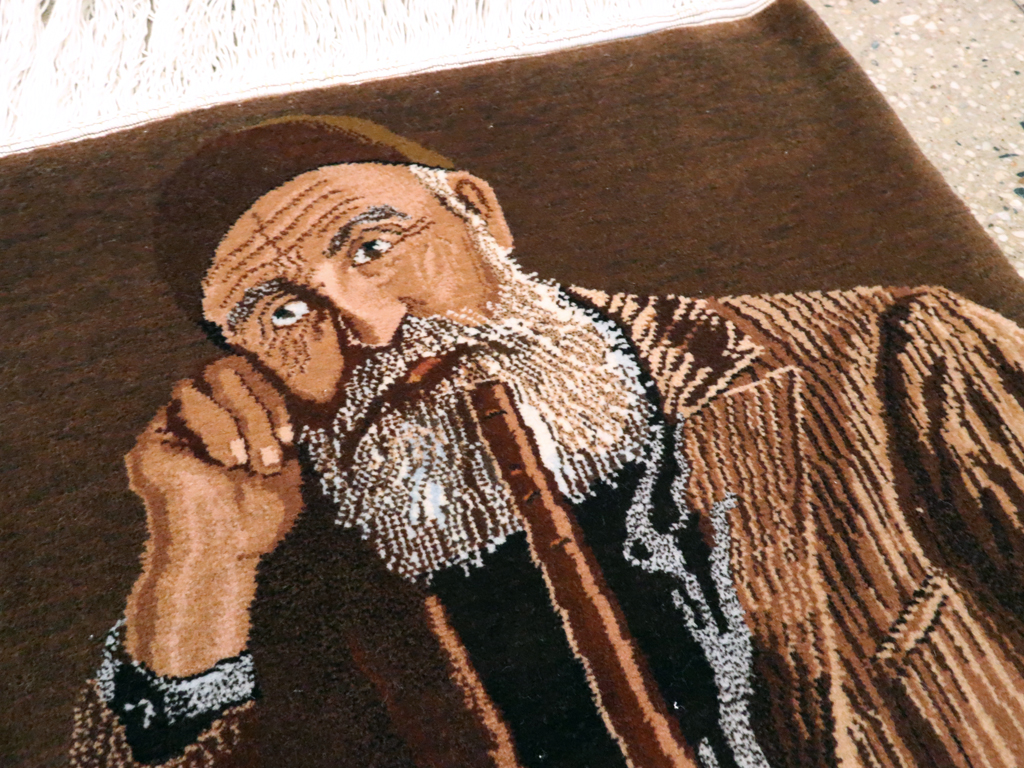 Vintage Persian Tabriz Pictorial Rug, No.13515 - Staging