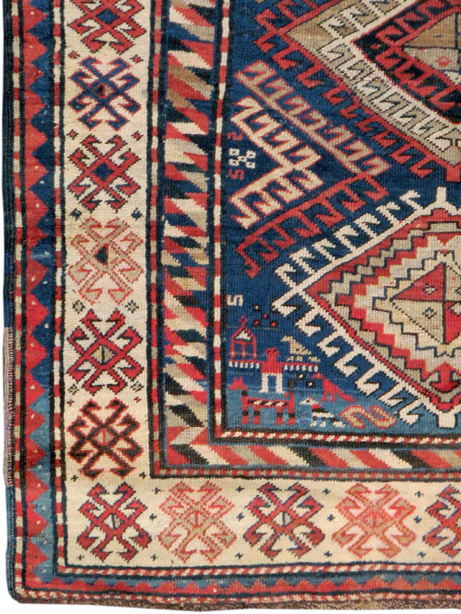 Antique Caucasian Kazak Rug, No.13717 - Staging