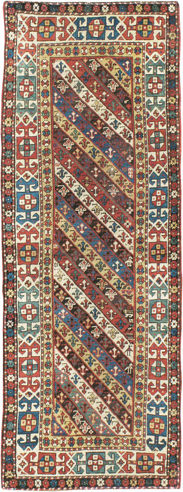 Antique Caucasian Kazak Long Rug, No.13719 - Staging
