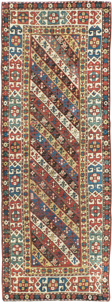 Antique Caucasian Kazak Long Rug, No.13719 - Staging