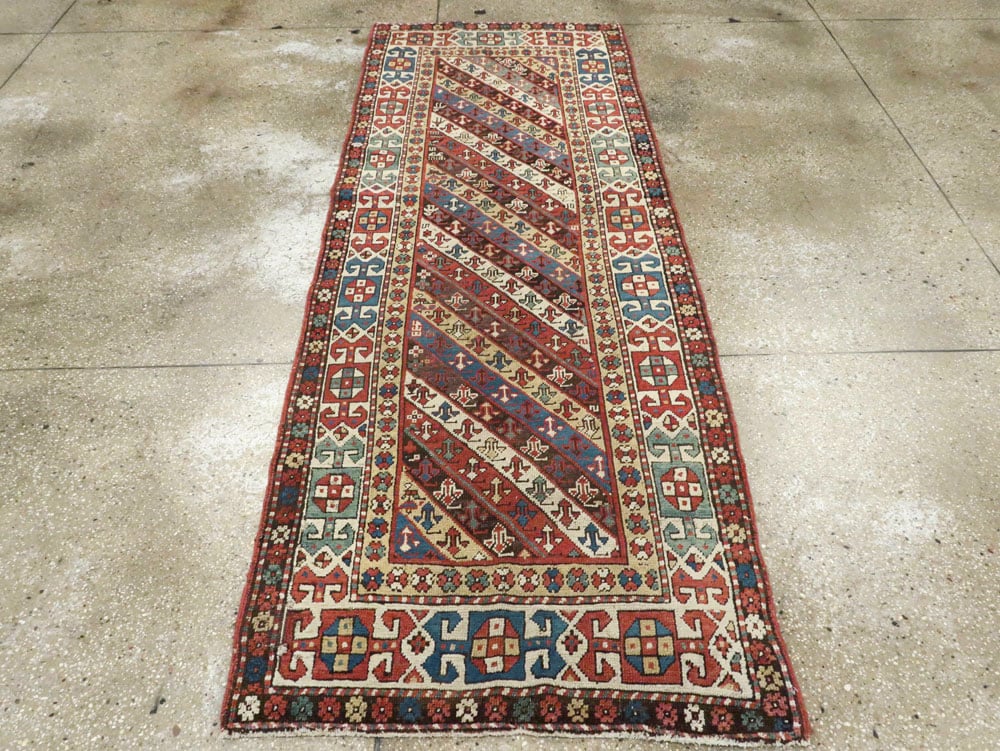 Antique Caucasian Kazak Long Rug, No.13719 - Staging