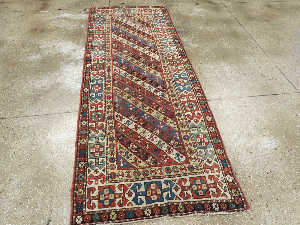 Antique Caucasian Kazak Long Rug, No.13719 - Staging