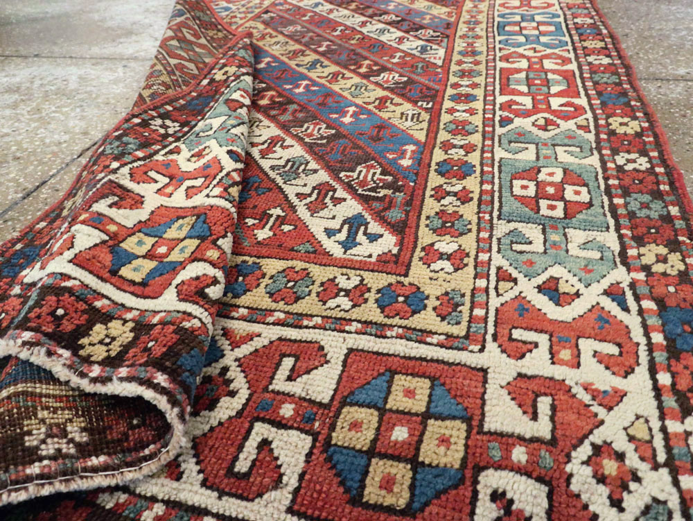 Antique Caucasian Kazak Long Rug, No.13719 - Staging