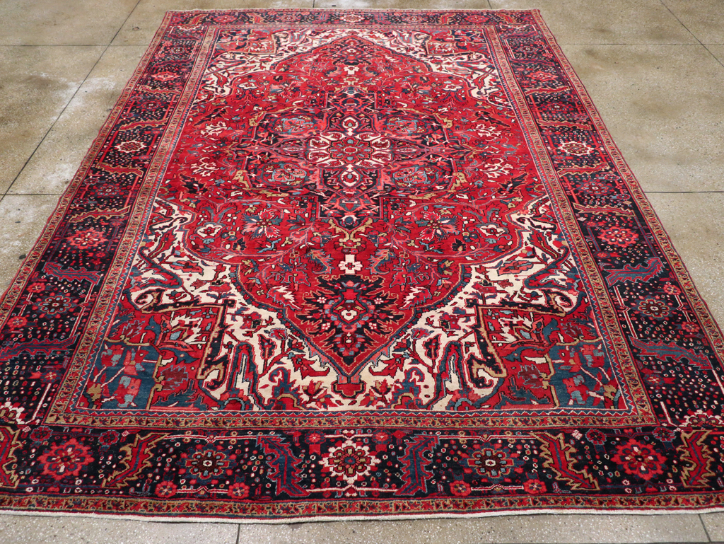 Vintage Persian Heriz Room Size Carpet, No.13870 - Staging