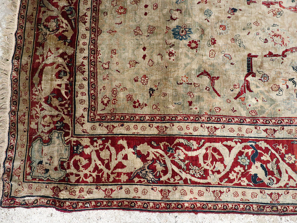 Antique Persian Silk Tabriz Accent Rug, No.13880 - Staging