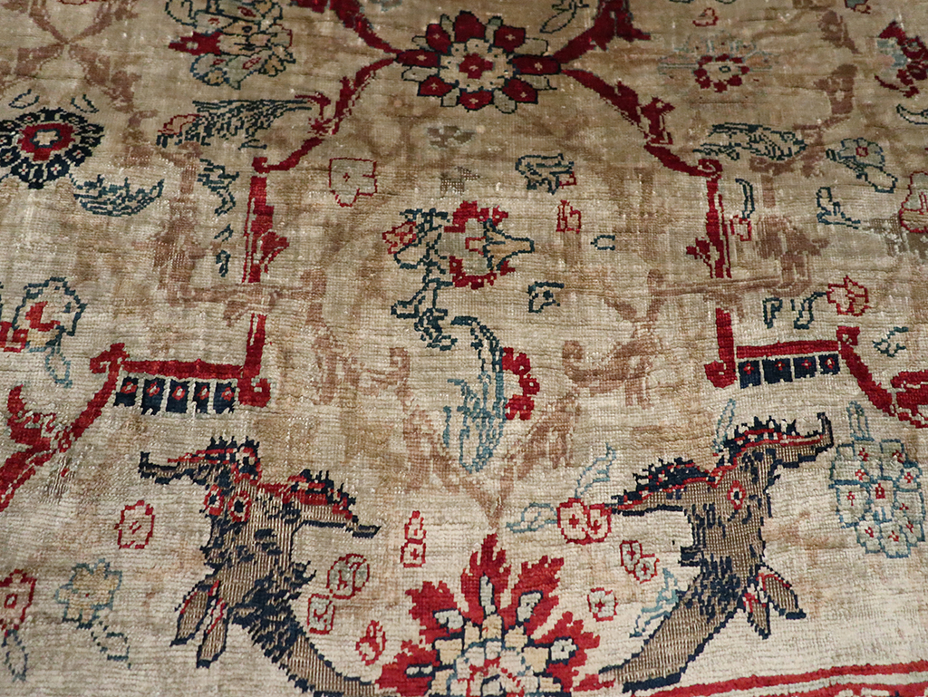 Antique Persian Silk Tabriz Accent Rug, No.13880 - Staging