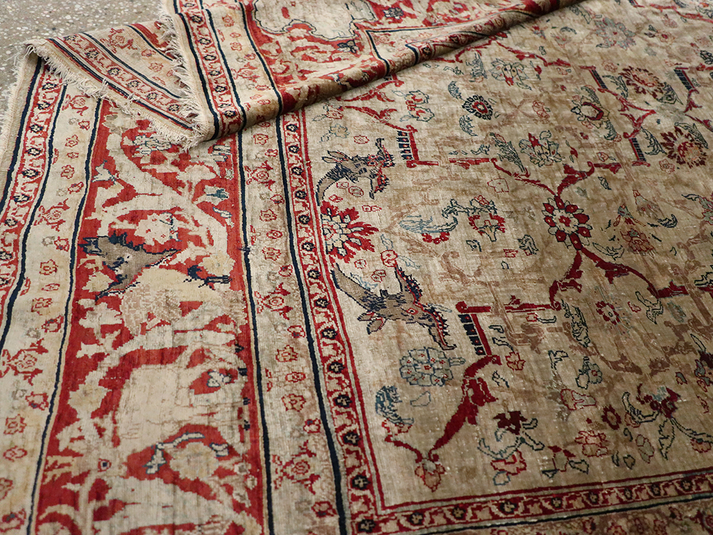 Antique Persian Silk Tabriz Accent Rug, No.13880 - Staging