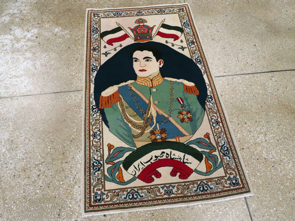 Vintage Persian Kashan Pictorial Rug, No.14170 - Staging