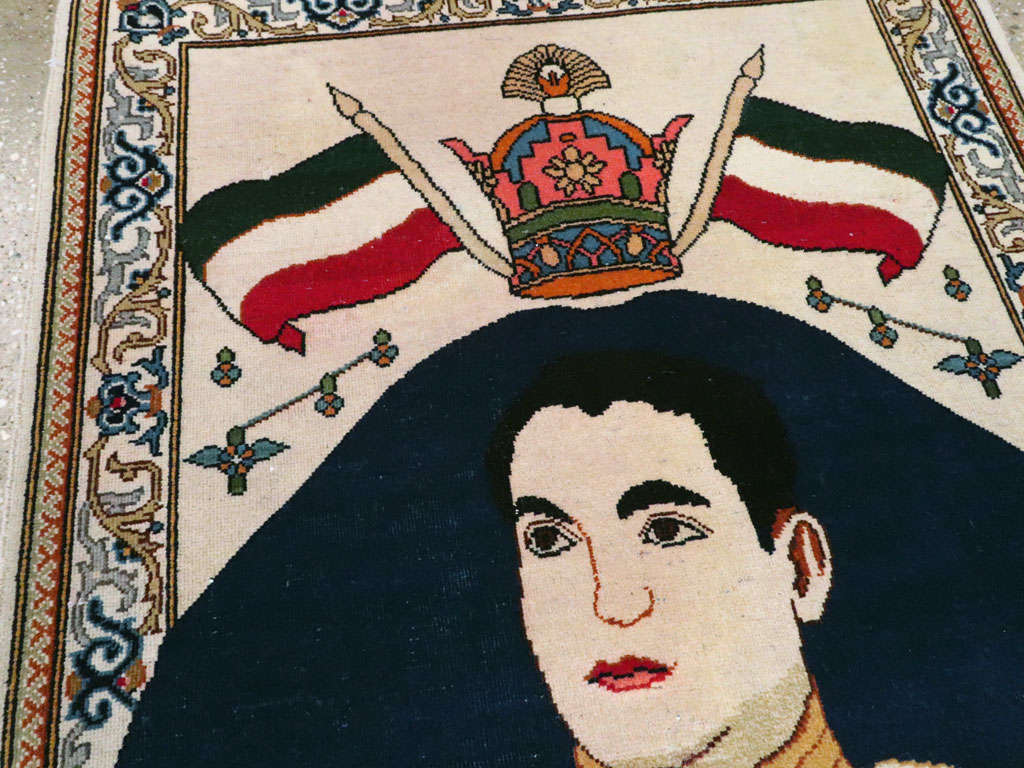 Vintage Persian Kashan Pictorial Rug, No.14170 - Staging