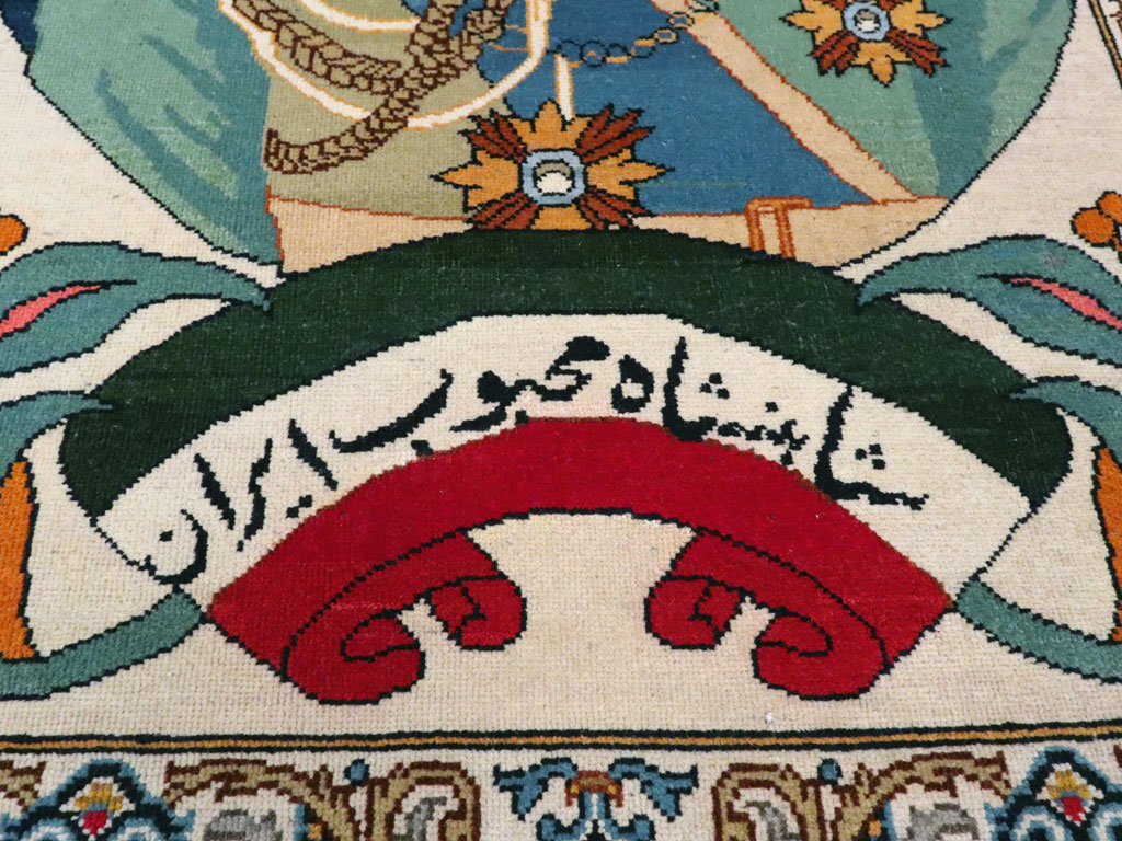 Vintage Persian Kashan Pictorial Rug, No.14170 - Staging