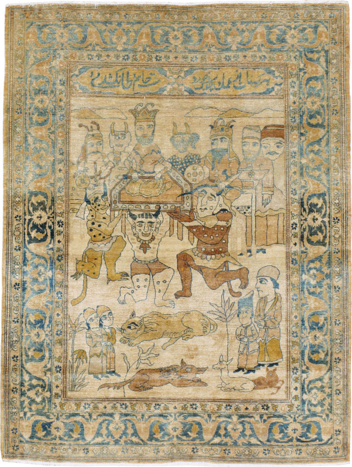 Antique Persian Tabriz Pictorial Rug, No.14202 - Staging