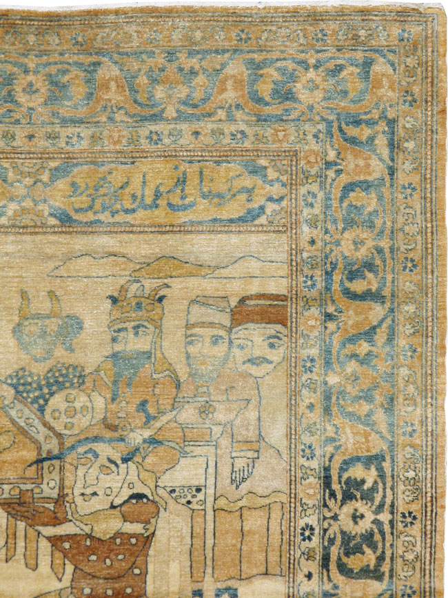 Antique Persian Tabriz Pictorial Rug, No.14202 - Staging