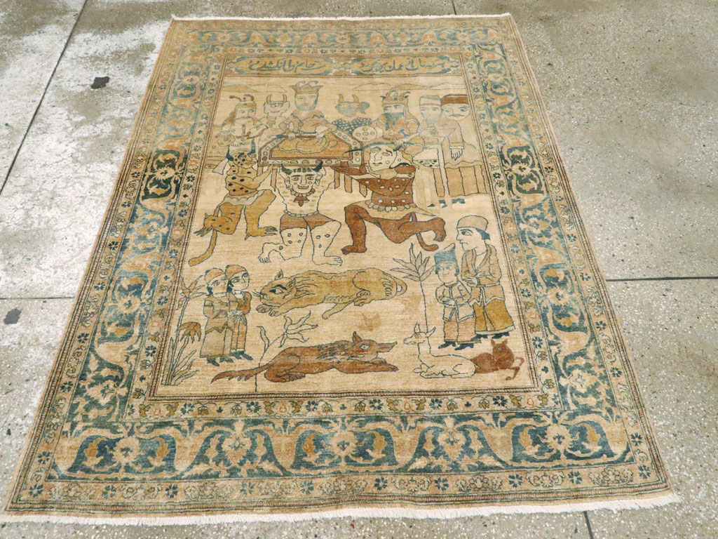 Antique Persian Tabriz Pictorial Rug, No.14202 - Staging
