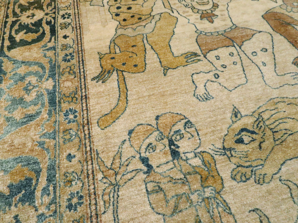 Antique Persian Tabriz Pictorial Rug, No.14202 - Staging