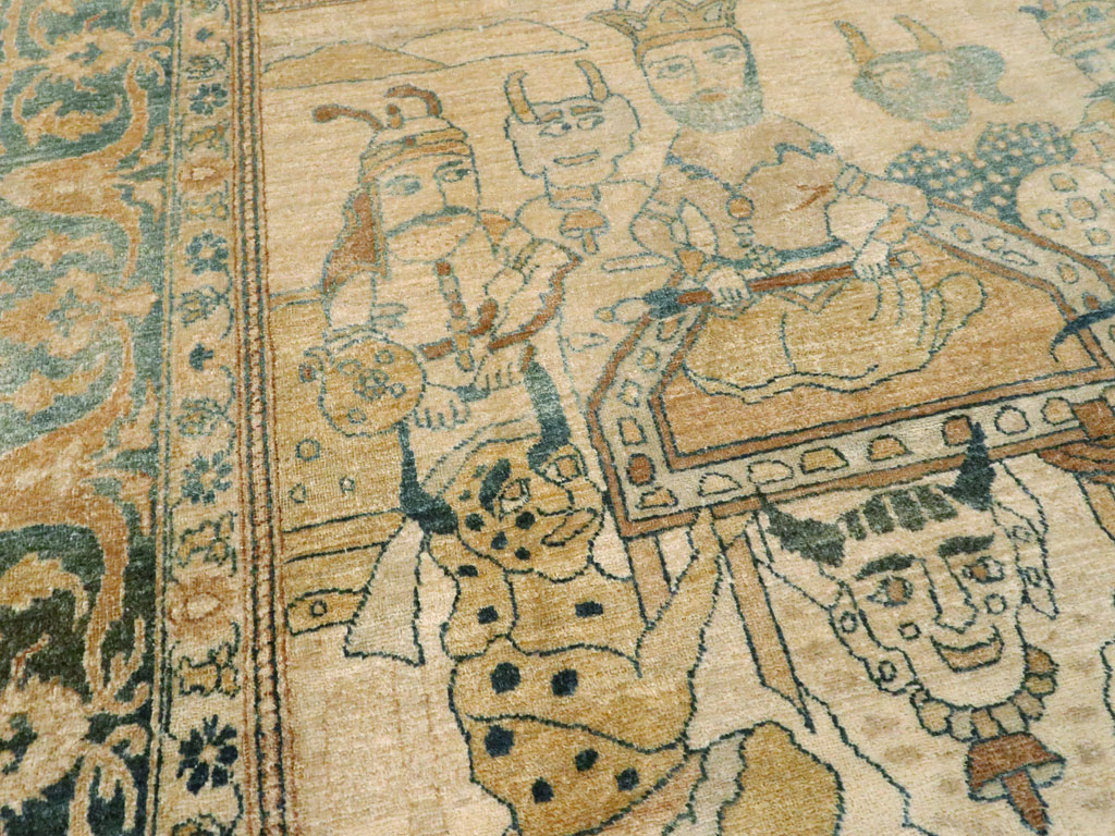 Antique Persian Tabriz Pictorial Rug, No.14202 - Staging