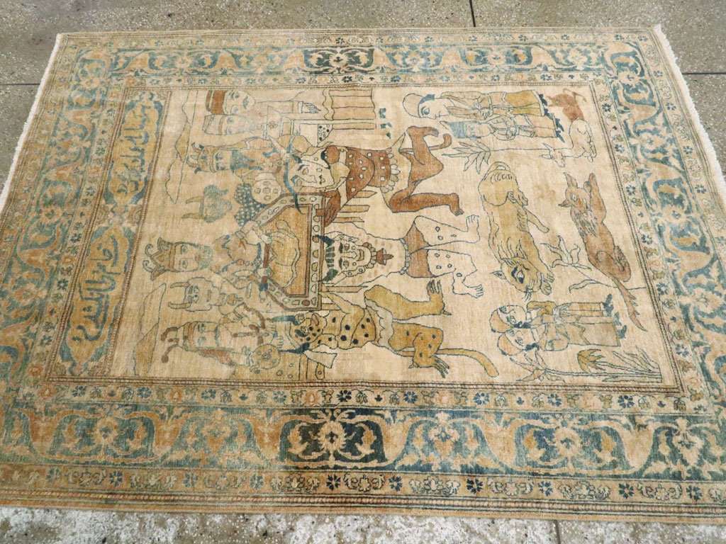 Antique Persian Tabriz Pictorial Rug, No.14202 - Staging