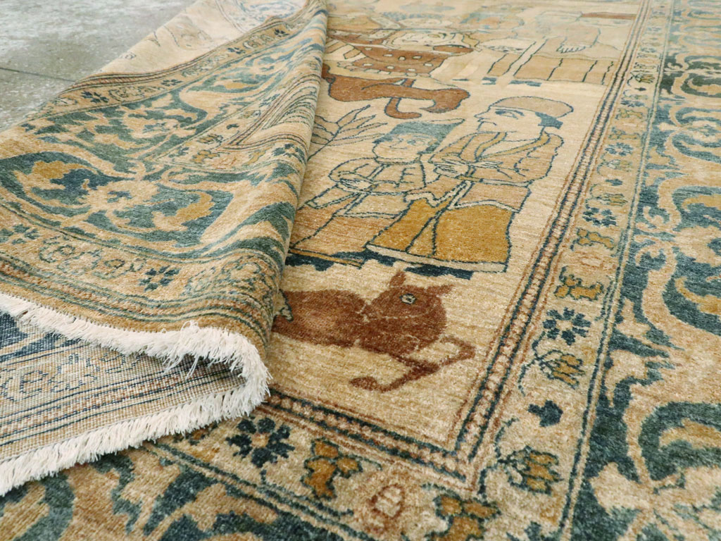 Antique Persian Tabriz Pictorial Rug, No.14202 - Staging