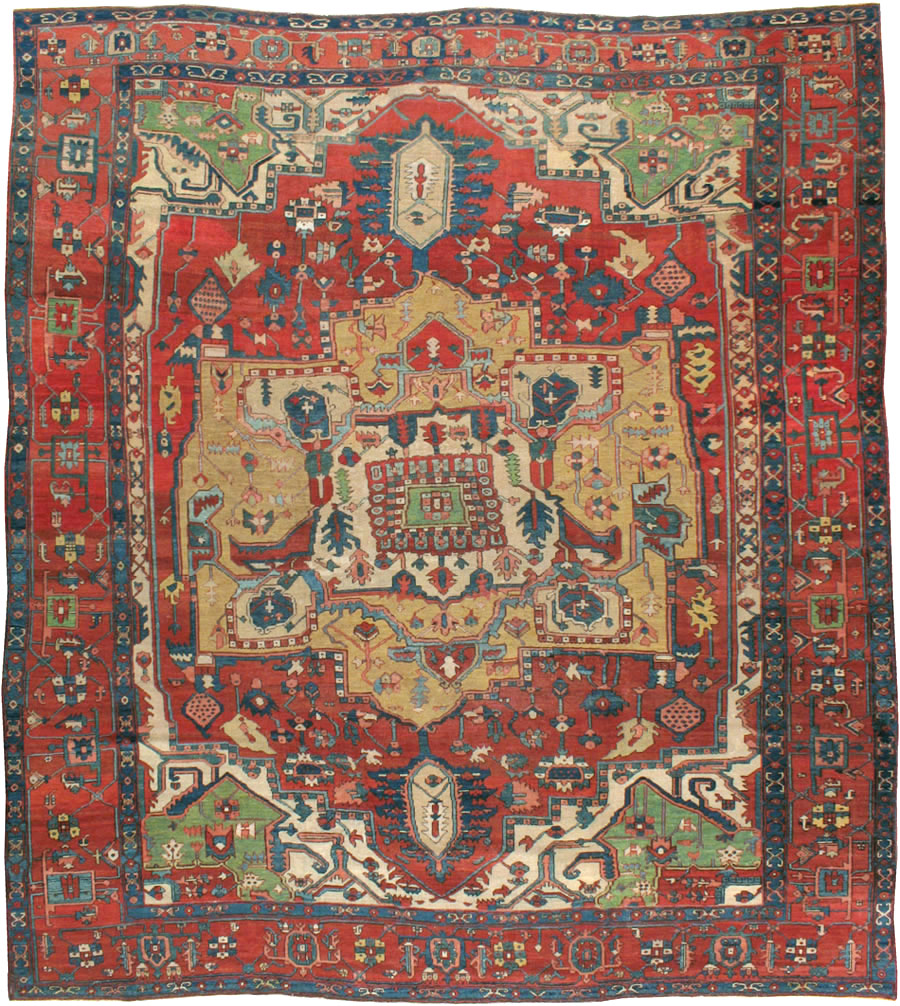 Antique Persian Heriz Carpet, No.14272 - Staging