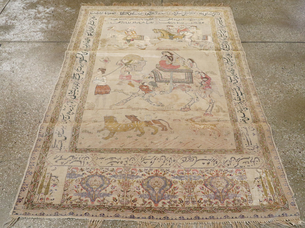 Vintage Turkish Kayseri Pictorial Rug, No.14464 - Staging