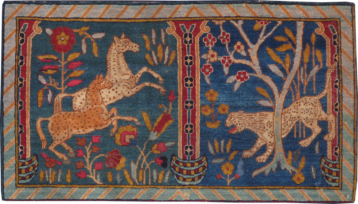 Vintage Persian Kerman Pictorial Rug, No.14513 - Staging