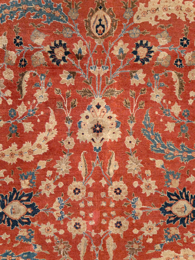 Antique Persian Tabriz Small Room Size Carpet, No.14542 - Staging