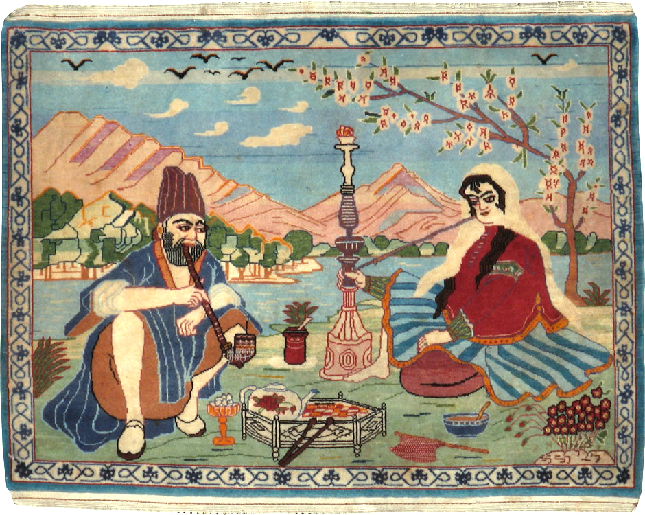 Vintage Persian Isfahan Pictorial Rug, No.14552 - Staging