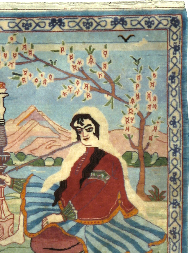 Vintage Persian Isfahan Pictorial Rug, No.14552 - Staging