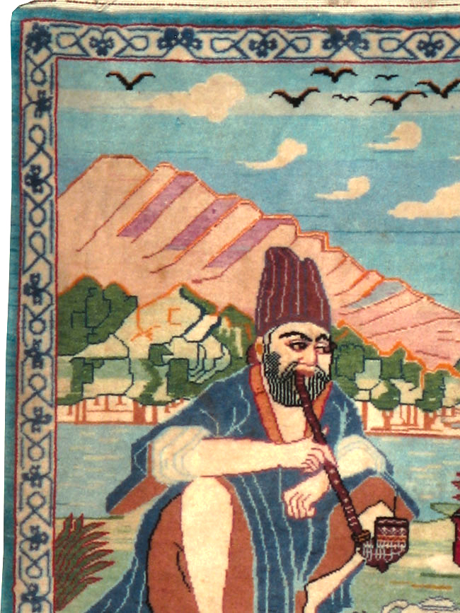 Vintage Persian Isfahan Pictorial Rug, No.14552 - Staging