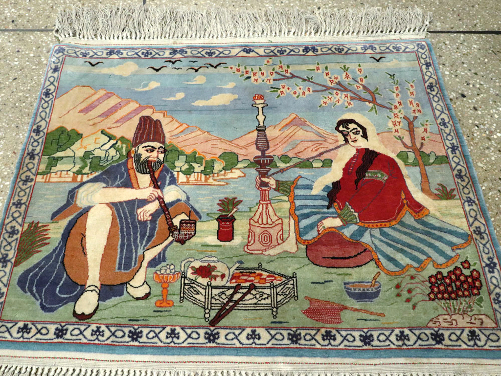 Vintage Persian Isfahan Pictorial Rug, No.14552 - Staging