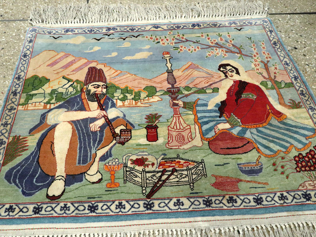 Vintage Persian Isfahan Pictorial Rug, No.14552 - Staging