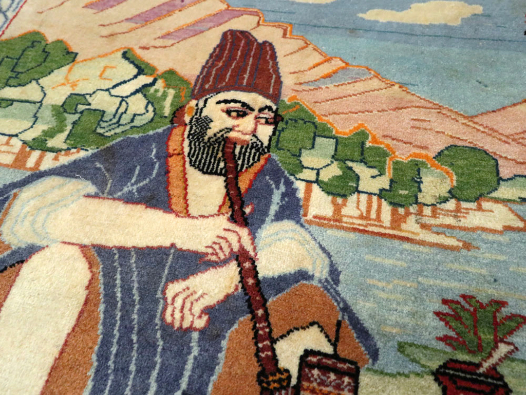 Vintage Persian Isfahan Pictorial Rug, No.14552 - Staging