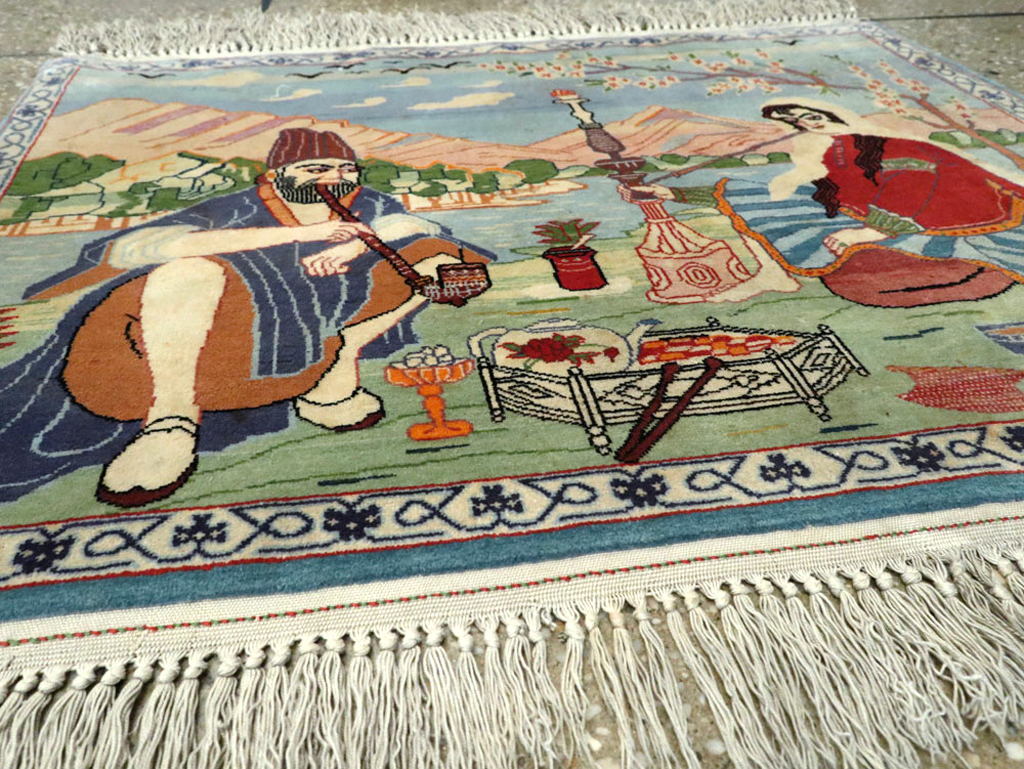 Vintage Persian Isfahan Pictorial Rug, No.14552 - Staging