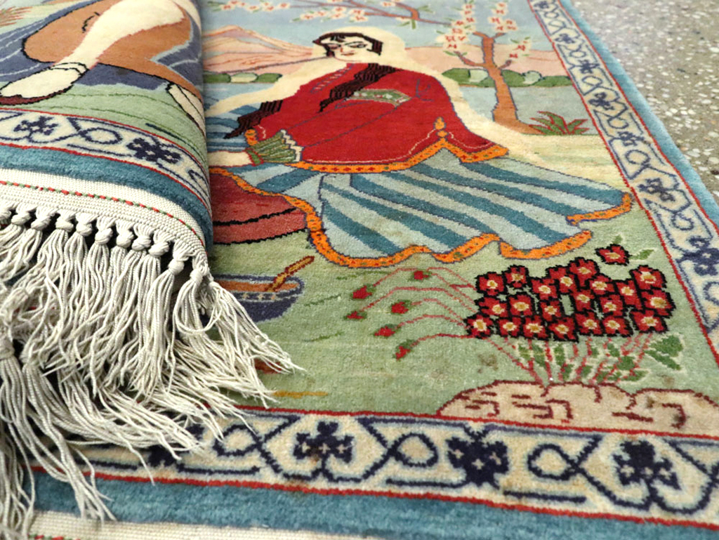 Vintage Persian Isfahan Pictorial Rug, No.14552 - Staging