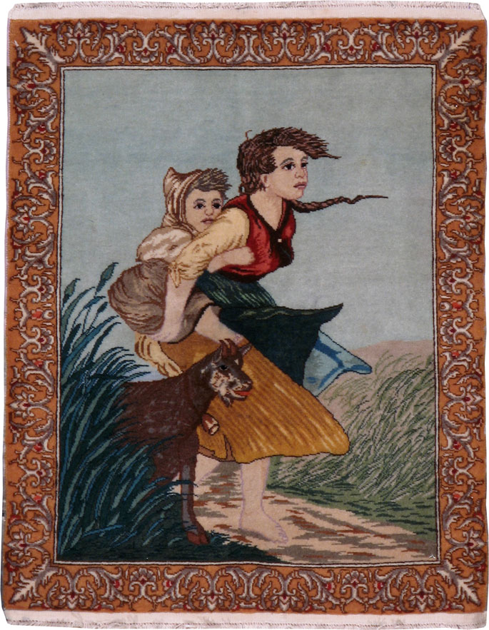 Vintage Persian Tabriz Pictorial Rug, No.14569 - Staging