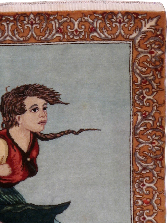 Vintage Persian Tabriz Pictorial Rug, No.14569 - Staging