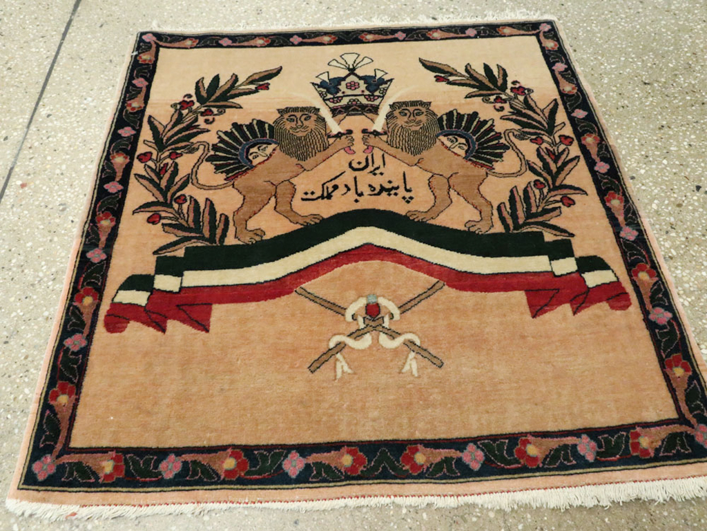 Vintage Persian Kashan Pictorial Rug, No.14572 - Staging