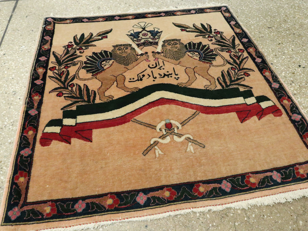 Vintage Persian Kashan Pictorial Rug, No.14572 - Staging
