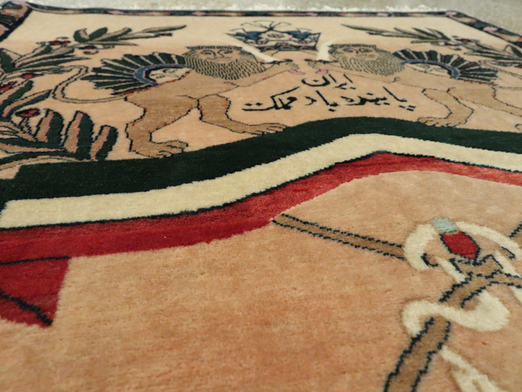 Vintage Persian Kashan Pictorial Rug, No.14572 - Staging