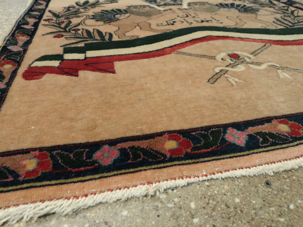 Vintage Persian Kashan Pictorial Rug, No.14572 - Staging