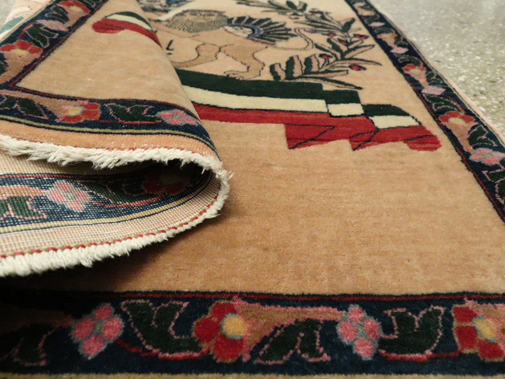 Vintage Persian Kashan Pictorial Rug, No.14572 - Staging