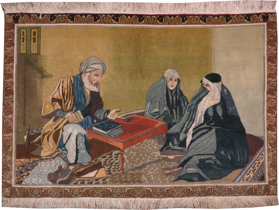 Vintage Persian Tabriz Pictorial Rug, No.14699 - Staging