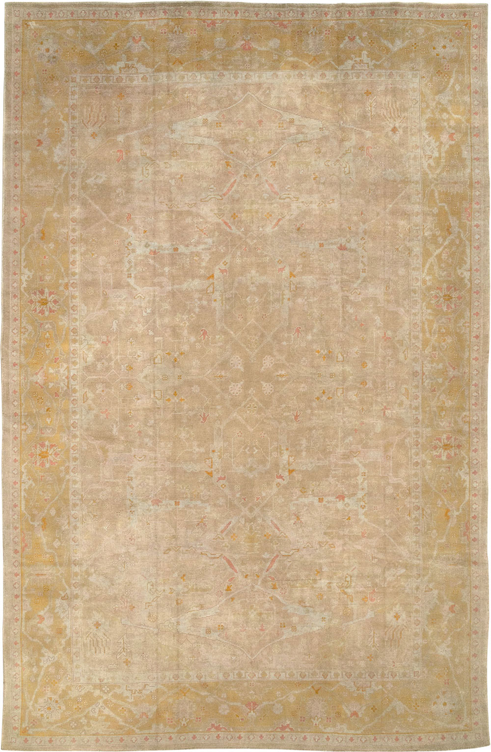 Antique Turkish Oushak Room Size Carpet, No.14933 - Staging
